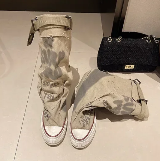 BOTAS PLANAS | RETRO DE LONA CON CAÑA MEDIA.