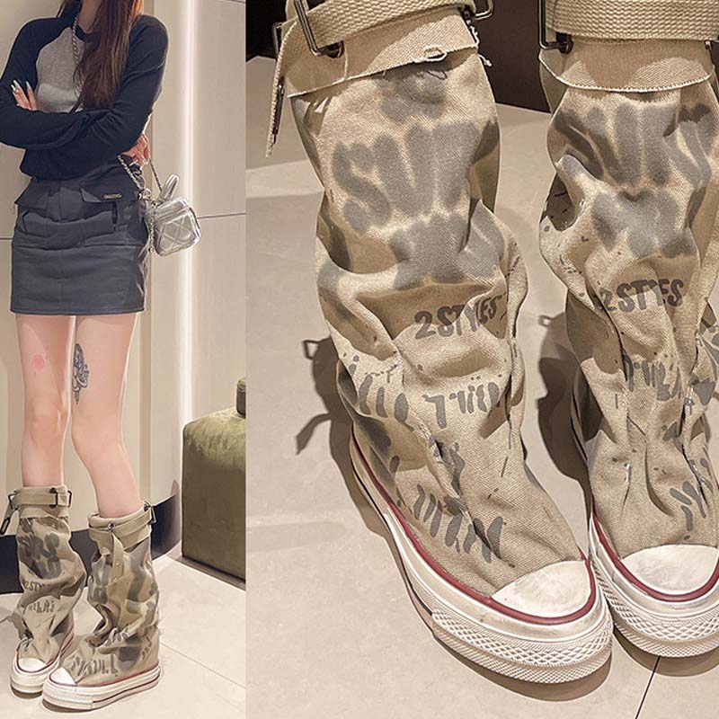 BOTAS PLANAS | RETRO DE LONA CON CAÑA MEDIA.